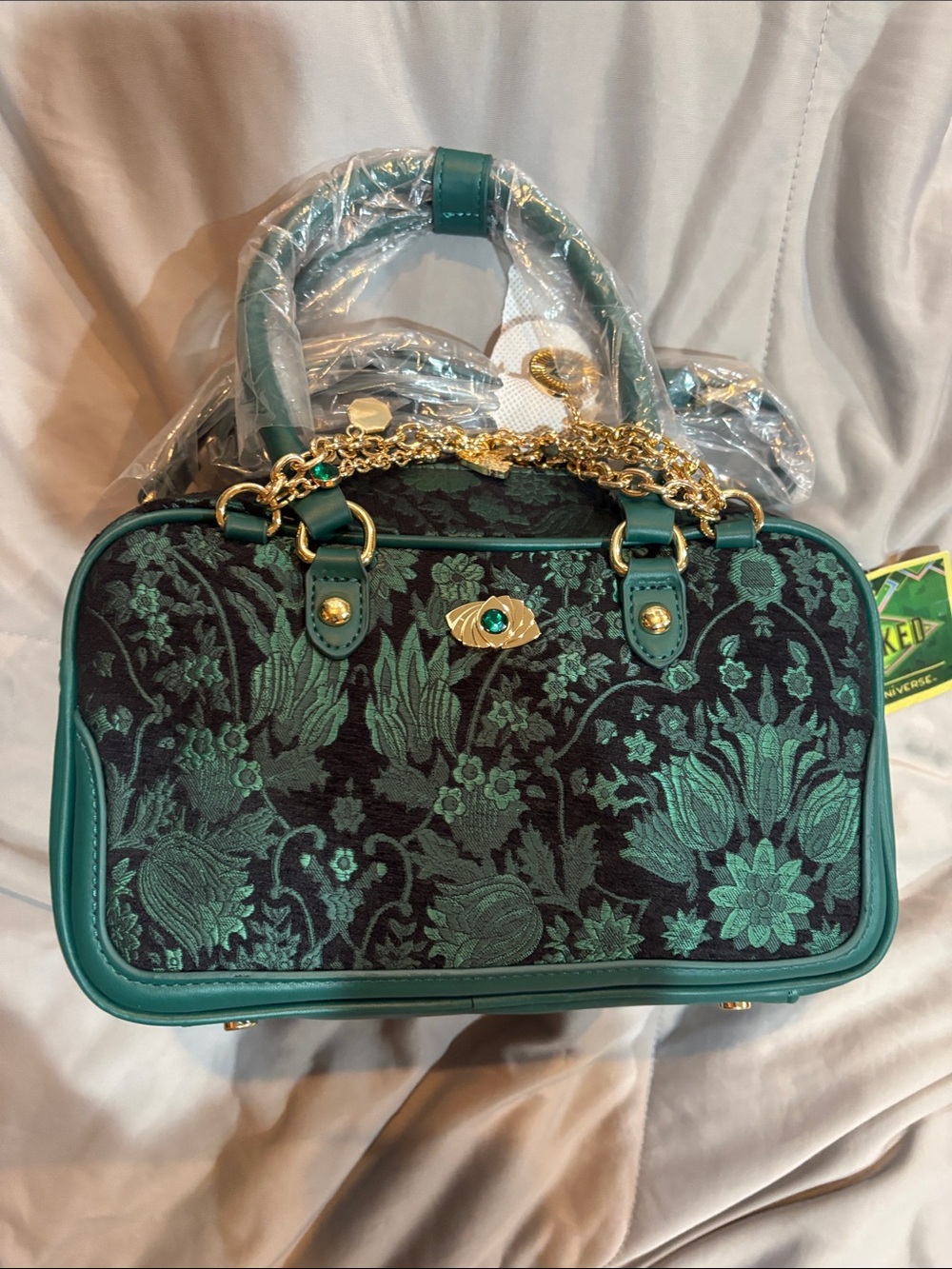 Her Universe Teal and Black Floral Satchel with Gold Chain